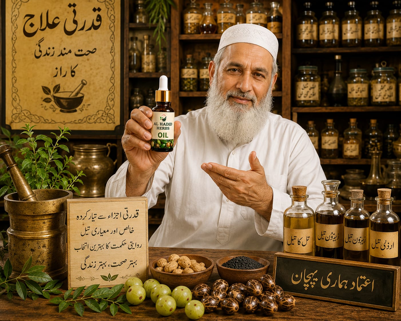 Al Hadeed Herbal Oil – 30ml | Natural Herbal Oil | For External Use Only الحدید ہربل آئل – 30 ملی لیٹر | قدرتی ہربل آئل | صرف بیرونی استعمال کے لیے