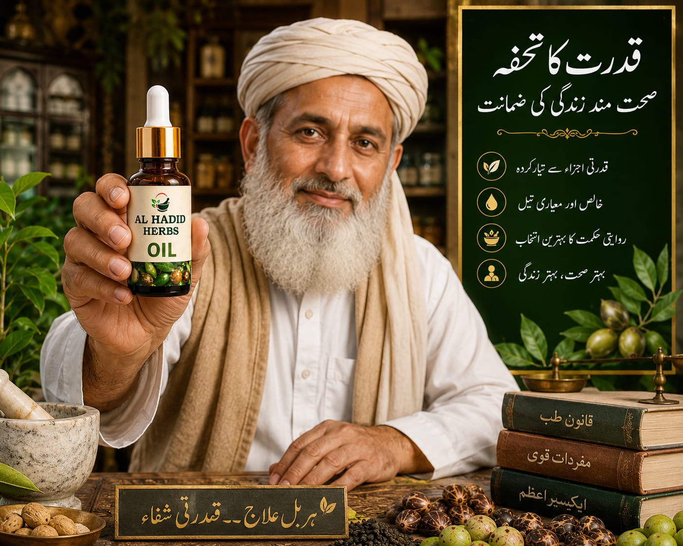 Al Hadeed Herbal Oil – 30ml | Natural Herbal Oil | For External Use Only الحدید ہربل آئل – 30 ملی لیٹر | قدرتی ہربل آئل | صرف بیرونی استعمال کے لیے