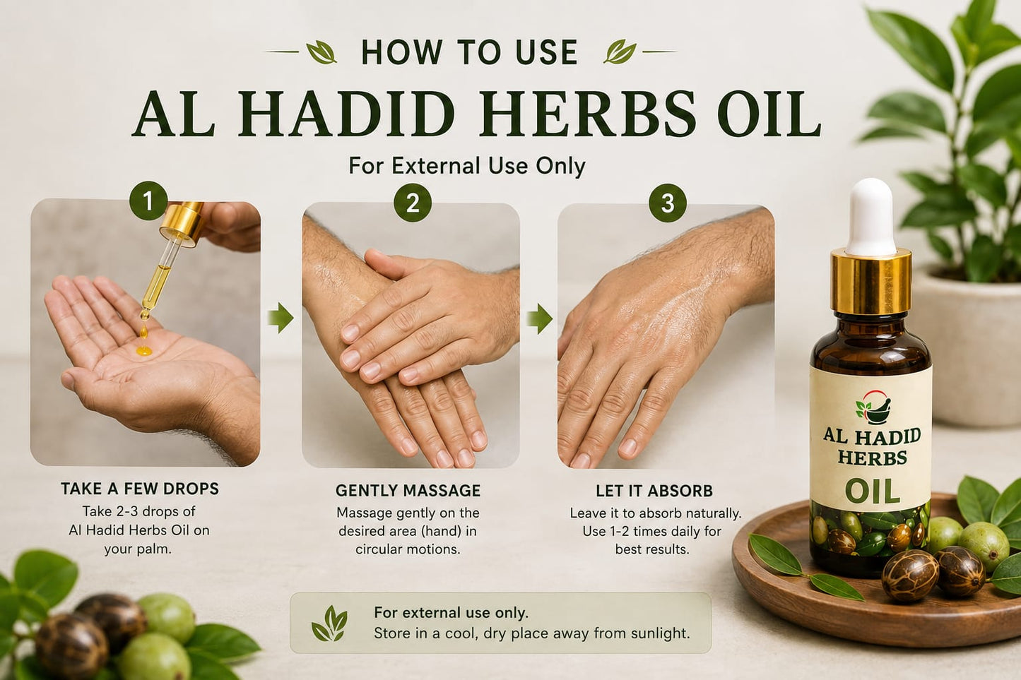 Al Hadeed Herbal Oil – 30ml | Natural Herbal Oil | For External Use Only الحدید ہربل آئل – 30 ملی لیٹر | قدرتی ہربل آئل | صرف بیرونی استعمال کے لیے