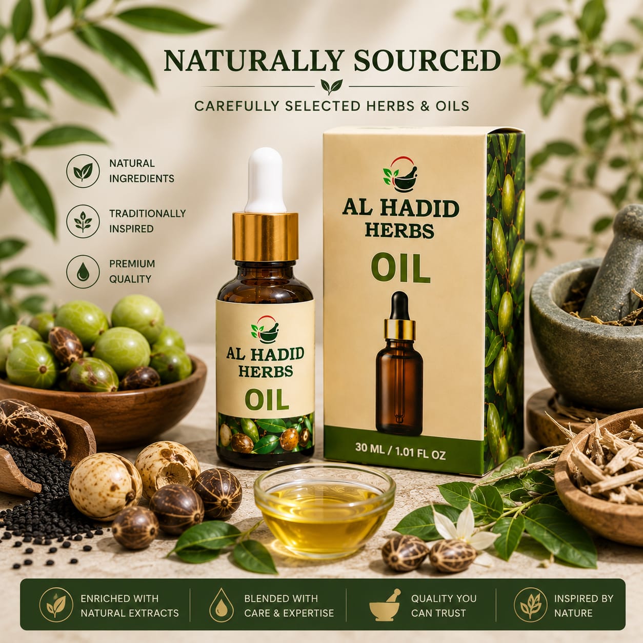 Al Hadeed Herbal Oil – 30ml | Natural Herbal Oil | For External Use Only الحدید ہربل آئل – 30 ملی لیٹر | قدرتی ہربل آئل | صرف بیرونی استعمال کے لیے